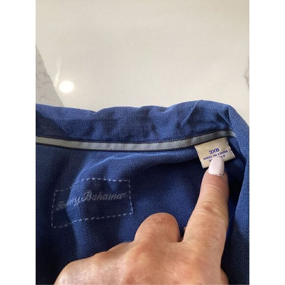 Tommy Bahama 100% Silk Button Down Sz 3XB Navy Pocket - Picture 4 of 7